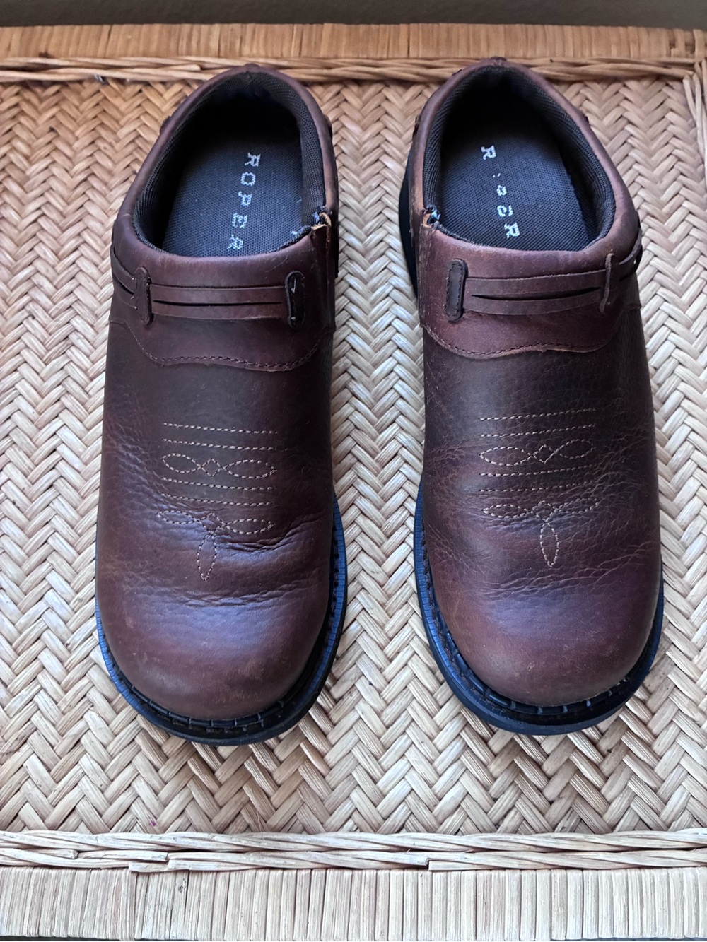 Roper Brown Leather Women’s Slip-On Clog Mules